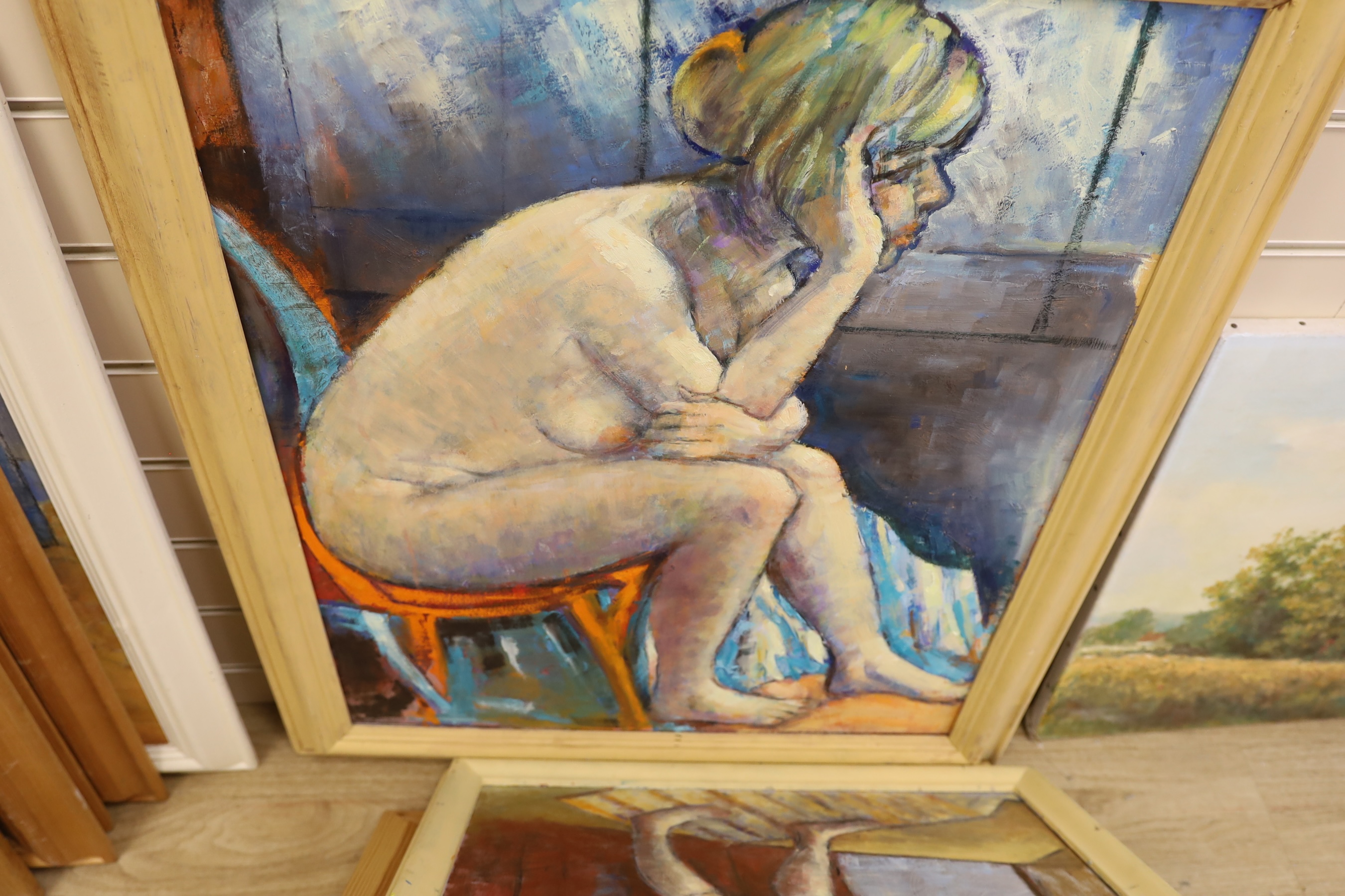 Terry Perry, four oil on board, Nude studies, signed, largest 70 x 55cm